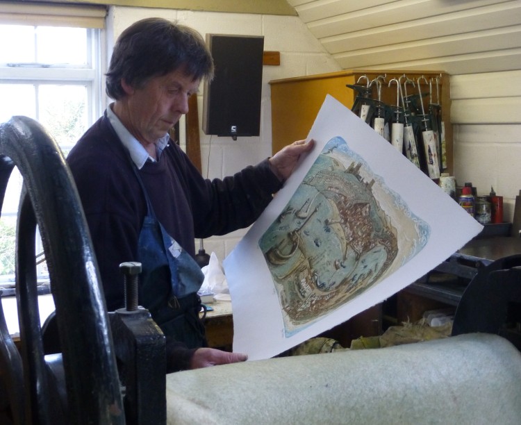 Glynn Thomas in his etching studio 