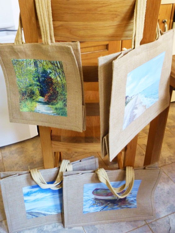 Jute bags (on the back of one of my kitchen chairs)