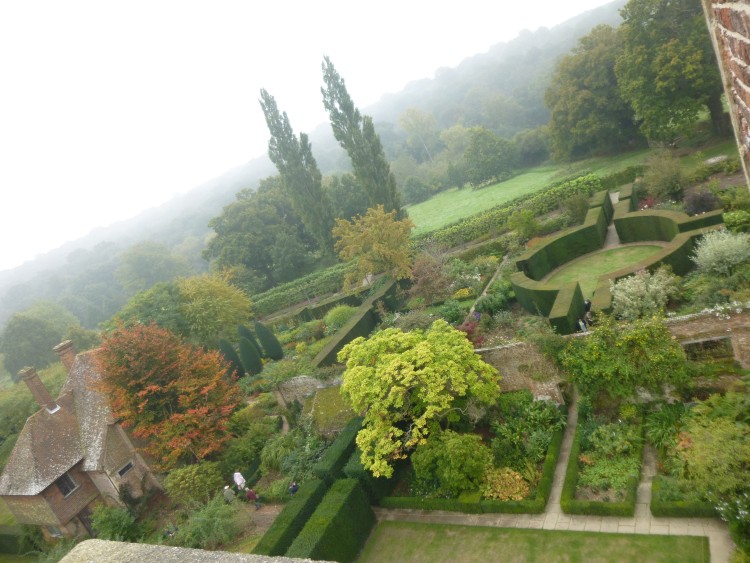 Looking down onto part of the garden from the tower