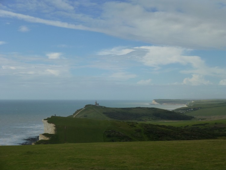 Belle Tout lighthouse on the cliff edge, looking towards Birling Gap