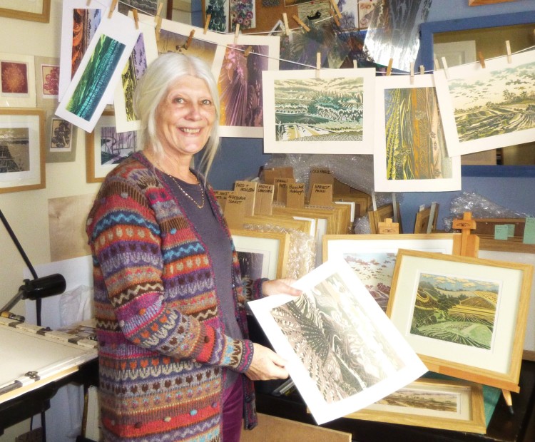 Anne Townshend in her print making studio